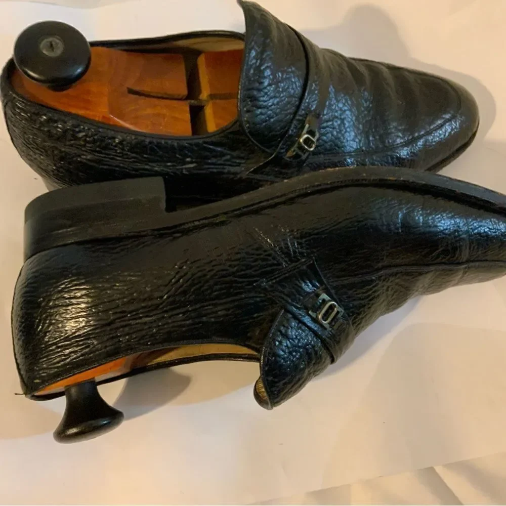 Rare Vintage D’Marco Mens Black Embossed Slip On Loafers Shoes US Sz 9.5M